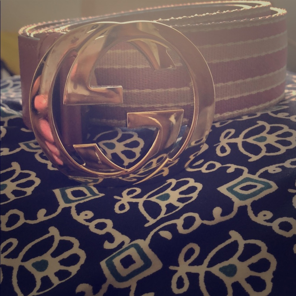Pink and Cream Striped Gucci Belt